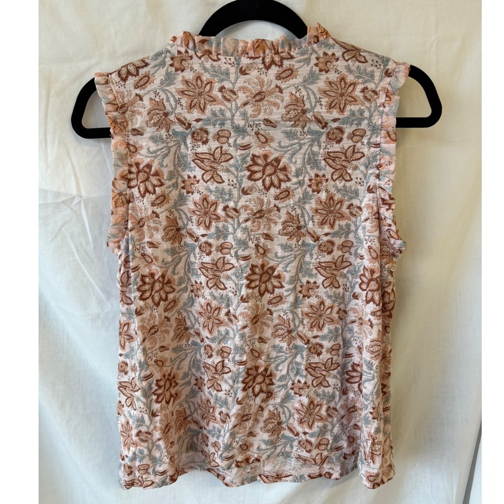 Lucky Brand Sleeveless Boho Cottagecore Floral Top Ruffle V-Neck Womens Small - Picture 5 of 8